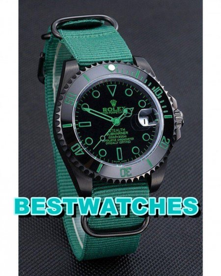 Cheap AAA Rolex Replica Best China Stealth Submariner Green Nylon Strap 622009